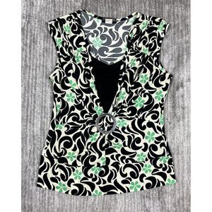 JTB Top Womens Medium Green Black‎ White Stretch Under Shirt Sleeveless